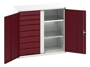 16926558.** Verso partitioned cupboard with 2 shelves, 8 drawers. WxDxH: 1050x550x1000mm. RAL 7035/5010 or selected